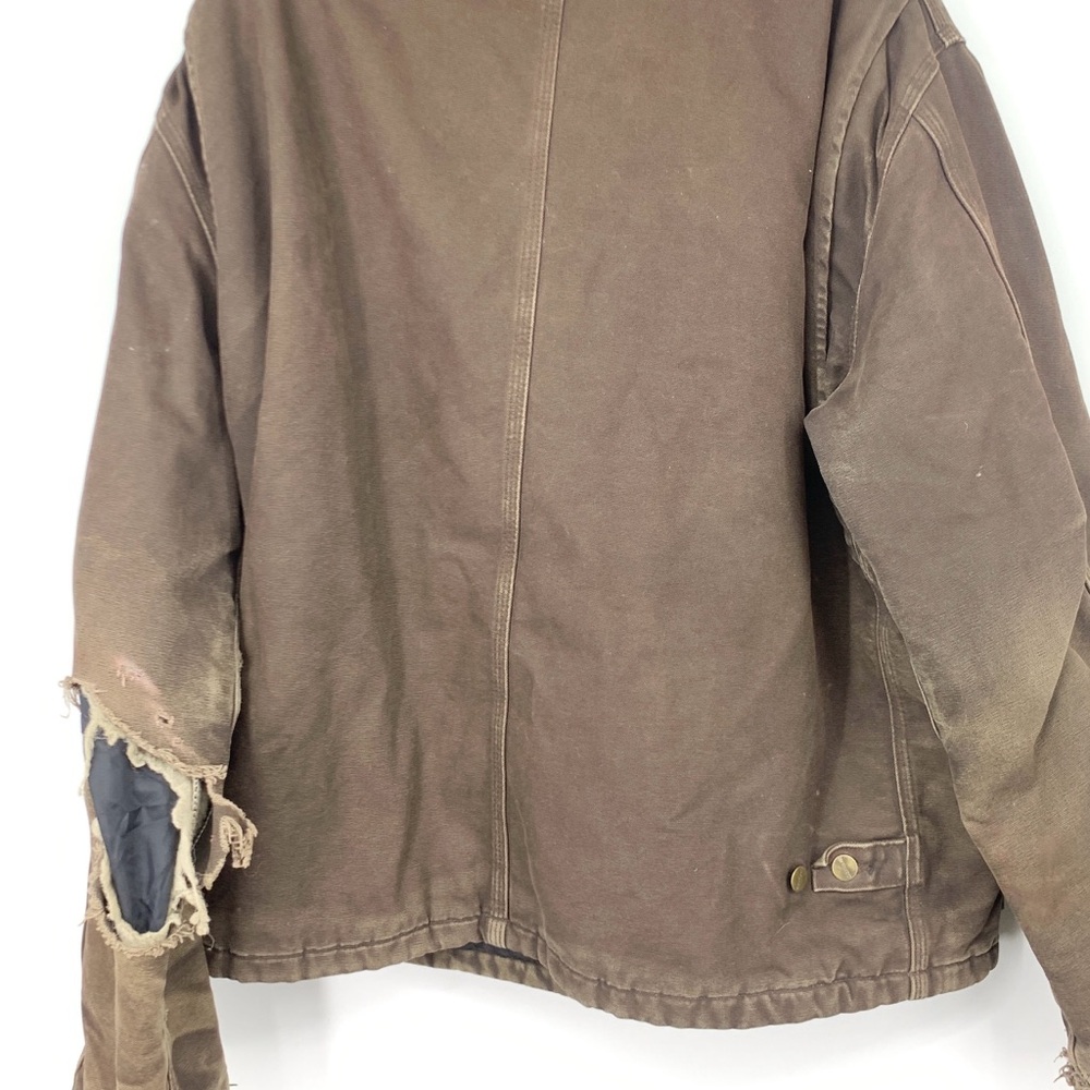 Carhartt Men Size XL TALL Jacket J22 DKB Coat Distressed RIPPED Brown Canvas - Picture 10 of 13